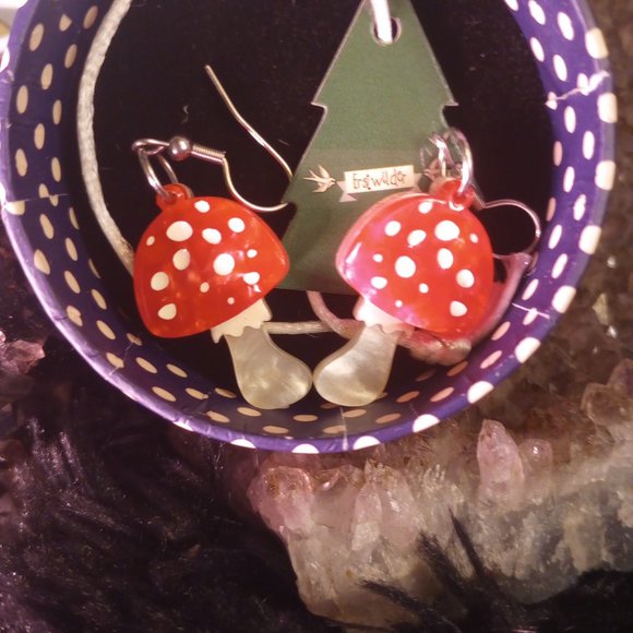 NIB 2020 Twinning Toadstools Erstwilder Dangling Hanging Earrings - Picture 6 of 9